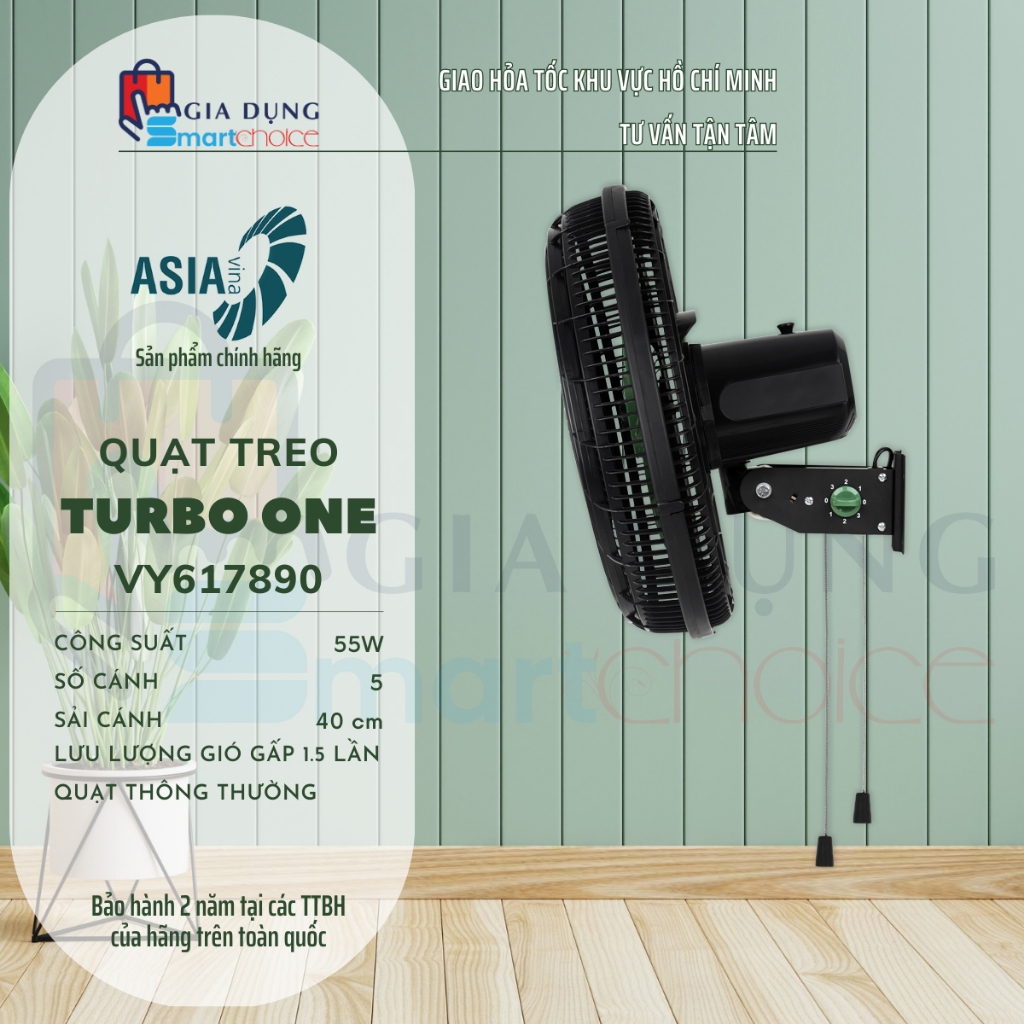 ASIAVINA GIÁ SHOCK, QUẠT TREO 2 DÂY ASIAVINA VY617890 55W, QUẠT TURBO ONE ASIA, GIÓ SIÊU MẠNH, CHÍNH HÃNG, GIAO HỎA TỐC