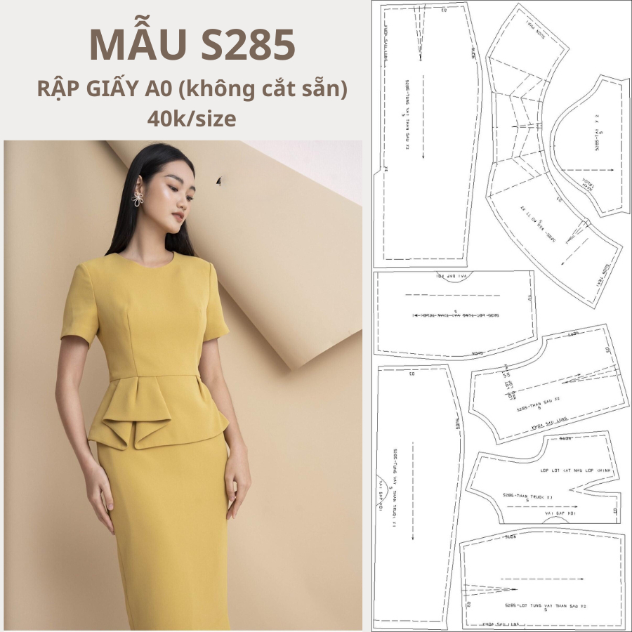 RẬP GIẤY A0 VÁY BODY S285 (KHÔNG CẮT SẴN)
