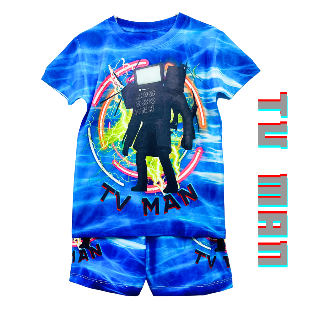 Bộ thun lạnh Cổ Tròn Titan Tivi man, Skibidi Toilet, Skibidi Man bé trai, con nít, Có size cho bé từ 10kg - 60kg