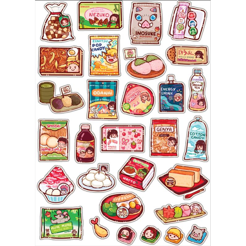Set sticker Kimetsu no Yaiba đồ ăn vặt