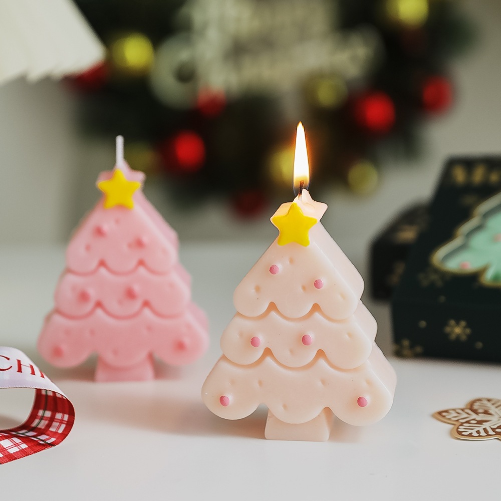 Nến thơm hình cây thông Noel mini màu pastel, trang trí ngày lễ Giáng Sinh kèm hộp quà