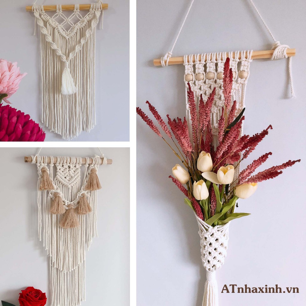 Treo tường trang trí tết dây thủ công trang trí phòng decor thắt nút macrame mành treo