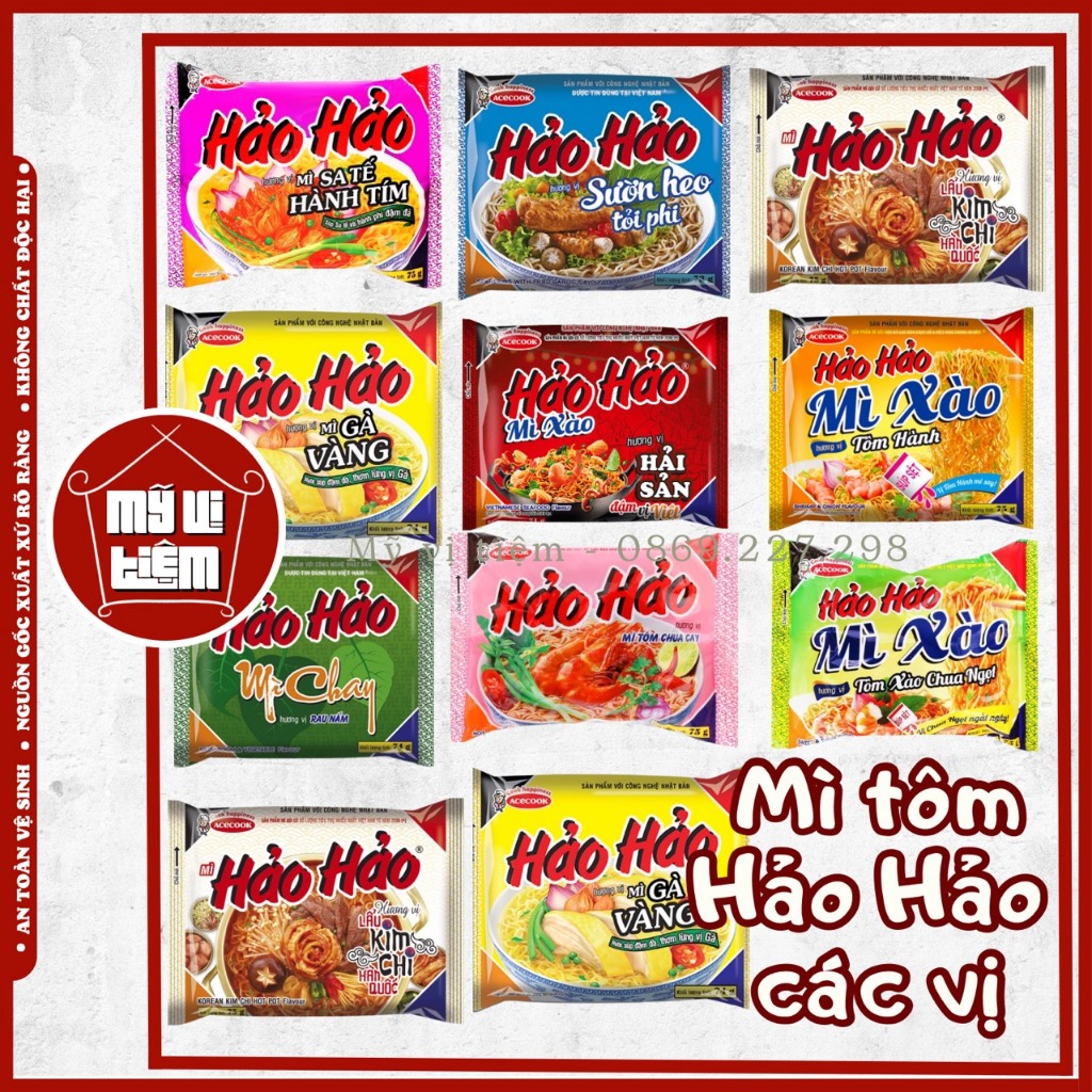 Mì Hảo Hảo gói 75g các vị Chua Cay - Hải Sản - Chua Ngọt/ Tôm Hành - Gà Vàng - Mì Xào - Mì tôm các vị Mỹ Vị Tiệm