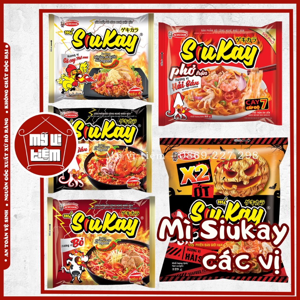 Mì siêu cay hải sản, bò siukay cấp độ 7 của Acecook 128G - Mì tôm các vị Mỹ Vị Tiệm