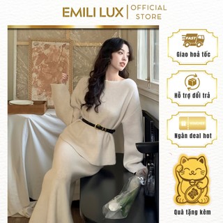 Set váy len lông Emili, set váy dài tay phong cách kiểu Hàn 