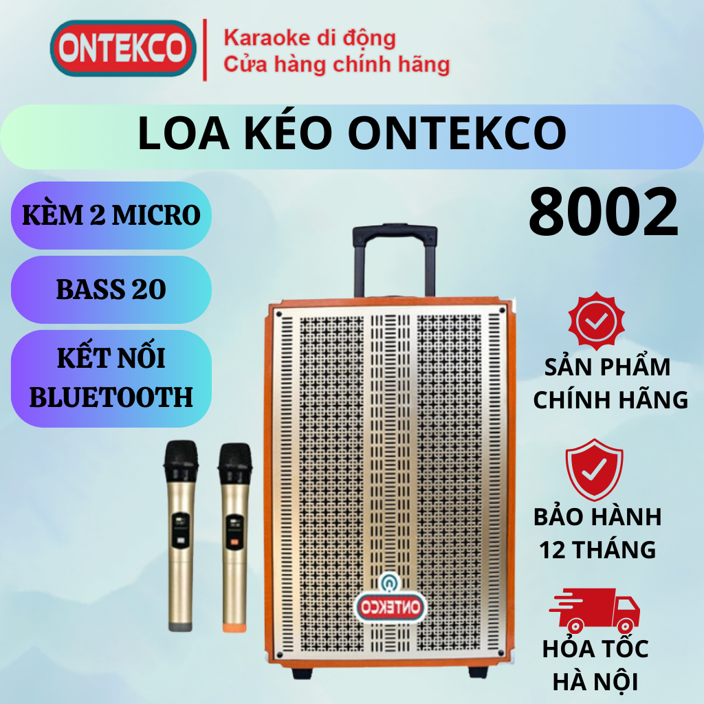 Loa kéo kèm Mic Chính Hãng Ontekco Hozing 8002 Tặng kèm 2 mic hát karaoke quá hay. Bảo Hành 12 tháng