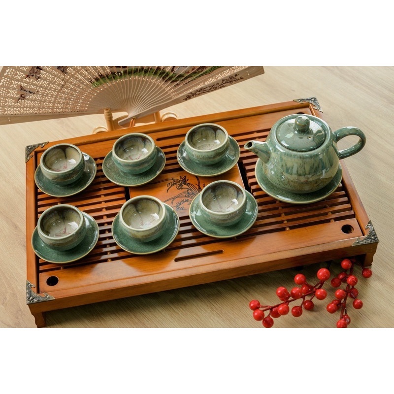 Khay Trà Đựng Ấm Chén 43,5 x 26,5 x 5.5cm, Có Ngăn Chứa Nước Thừa