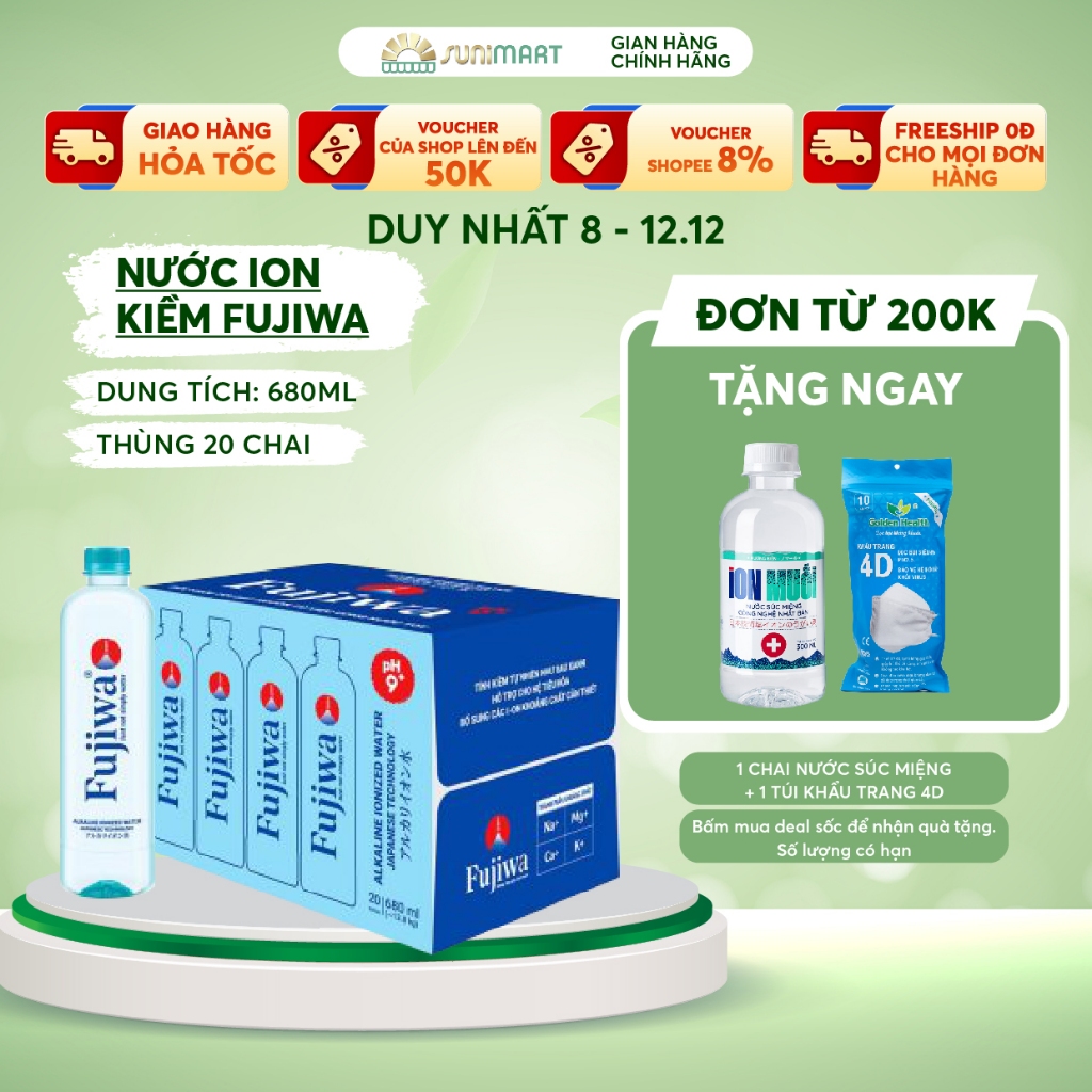 Nước uống Ion kiềm Fujiwa 680ml Sunimart – Thùng 20 chai