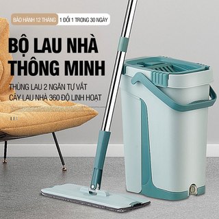 Bộ lau nhà thông minh Kitimop-S1 có thùng lau nhà 2 ngăn tự vắt, chổi lau nhà 360 độ lau sạch khô nhanh, 2 bông lau