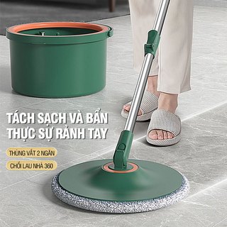 Bộ lau nhà tách nước bẩn Kitimop K22 Plus thùng lau nhà tự vắt 2 ngăn, cây lau nhà 360 độ lau sàn làm sạch, 2 bông lau