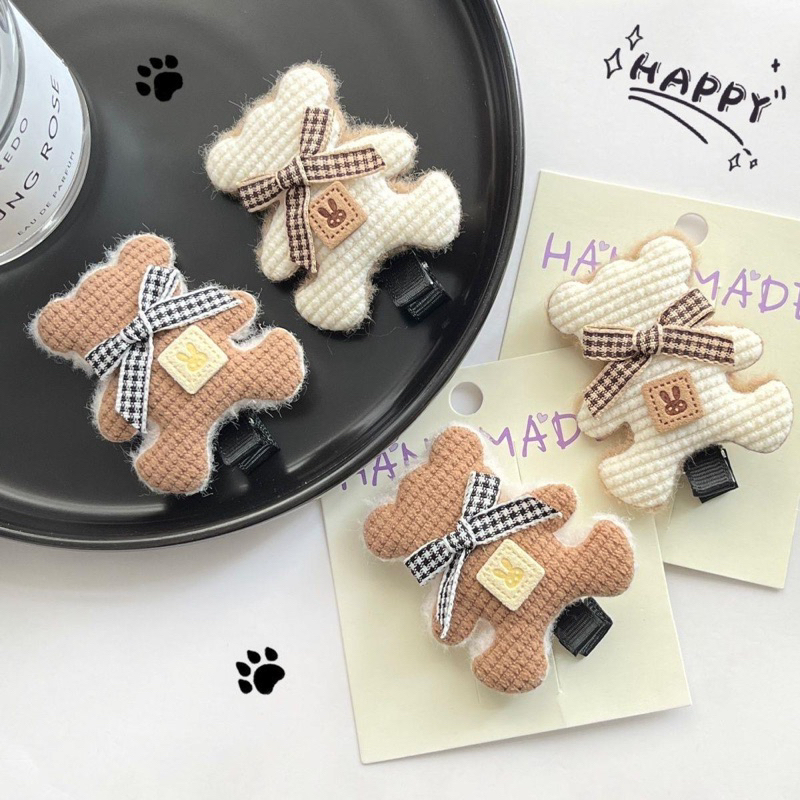 SET 2 Kẹp tóc mỏ vịt GẤU lông xù 2 màu