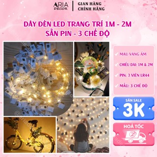 Combo 10/20 Dây đèn led đom đóm 1m 2m màu vàng ấm - Sẵn pin màu vàng nắng ARIA DECOR
