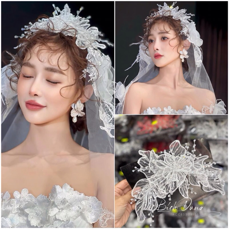 ☀️☀️ Phụ kiện cưới Bích Dung - Bờm ren kim sa cực đẹp và bắt trend dành cho dâu xinh ngày cưới
