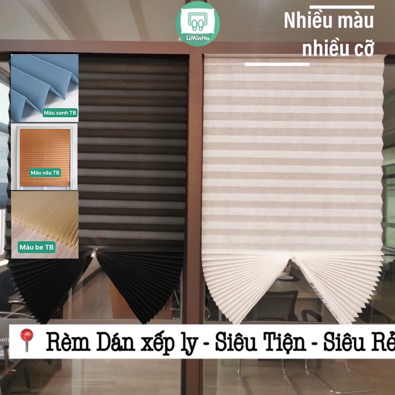 Rèm dán cửa xếp ly chất liệu vải không dệt chắn nắng không cần đóng khoan tường giá rẻ Liminho Shop