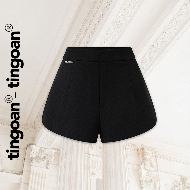 TINGOAN® - Quần shorts đen cạp cao chiết ly eo sẻ gấu 2 bên hai lớp/BL