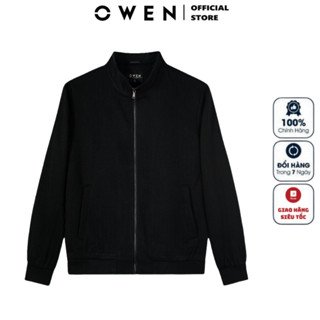 Áo khoác gió nam Owen JK231605 Jacket dáng dáng suông bo cổ tay và gấu màu đen sọc họa tiết chìm vải Polyester