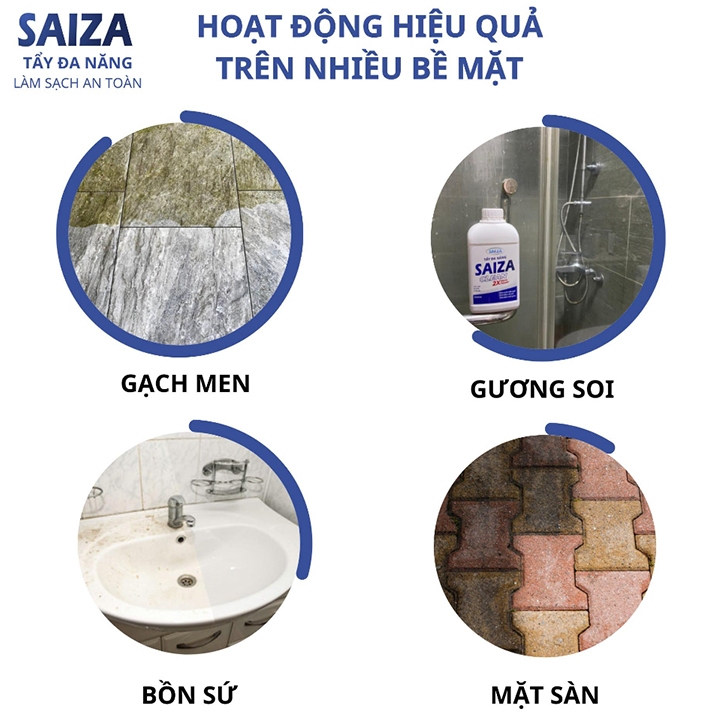 Nước Tẩy Đa Năng - Tẩy Cặn CANXI Vệ Sinh Sàn Nhà SAIZA 1000ml Làm Sạch Bề Mặt Sàn Đá Hoa, Vết Ố Vàng Nhà Tắm