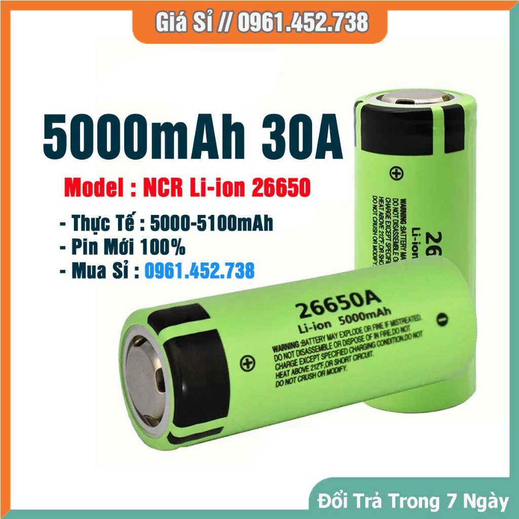 Pin 26650 5000mAh  Pin đèn siêu sáng , đóng máy khoan , máy mài