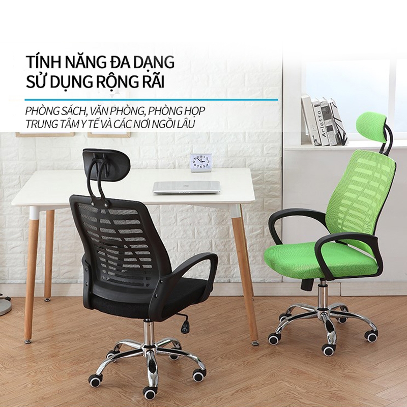 Ghế Xoay Văn Phòng Tựa Đầu, Ghế Văn Phòng Chân Xoay Lưng xương cá, ngả lưng gật gù, thư giãn êm ái - | BigBuy360 - bigbuy360.vn