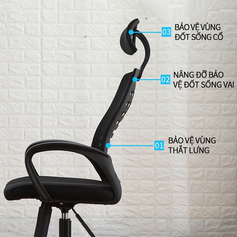 Ghế Xoay Văn Phòng Tựa Đầu, Ghế Văn Phòng Chân Xoay Lưng xương cá, ngả lưng gật gù, thư giãn êm ái - | BigBuy360 - bigbuy360.vn