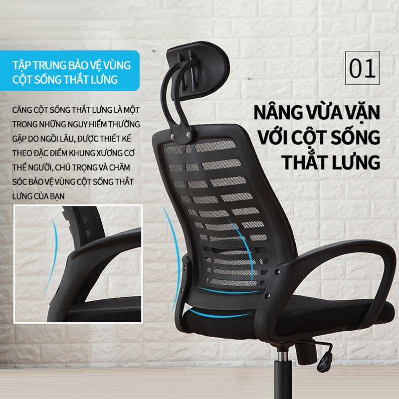 Ghế Xoay Văn Phòng Tựa Đầu, Ghế Văn Phòng Chân Xoay Lưng xương cá, ngả lưng gật gù, thư giãn êm ái - | BigBuy360 - bigbuy360.vn