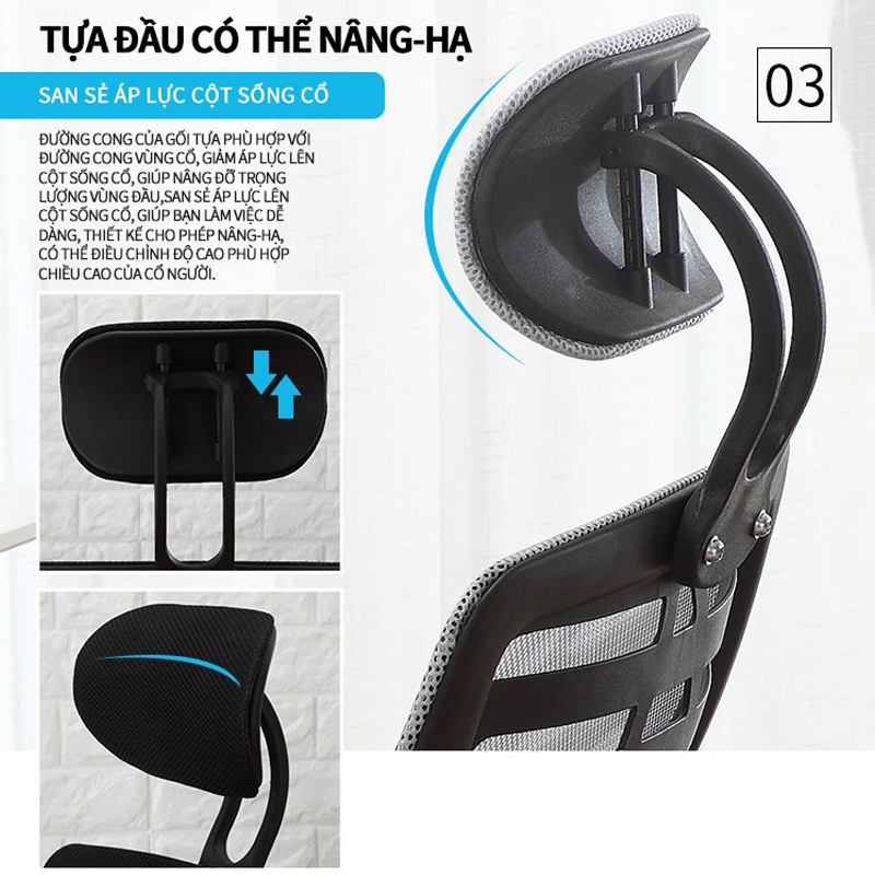 Ghế Xoay Văn Phòng Tựa Đầu, Ghế Văn Phòng Chân Xoay Lưng xương cá, ngả lưng gật gù, thư giãn êm ái - | BigBuy360 - bigbuy360.vn