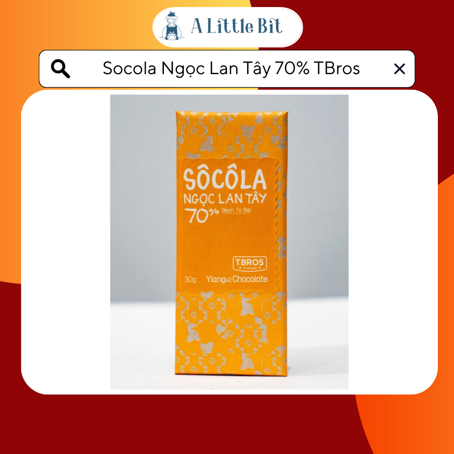 Socola Ngọc Lan Tây 70% TBros Chocolate chất lượng cao thanh 30g thơm lừng mùi bơ, béo ngậy, nhiều vị