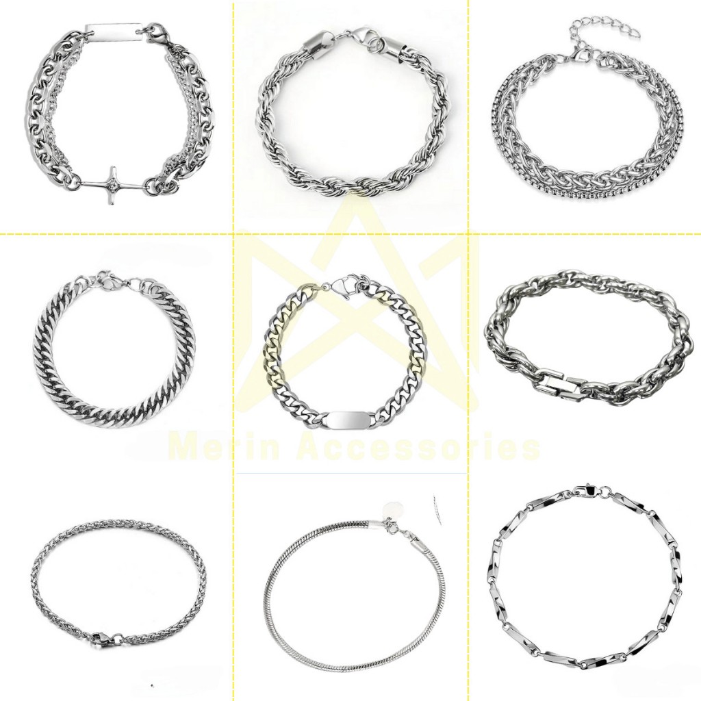 Vòng tay nam nữ thép titan không gỉ Merin Accessories màu bạc điều chỉnh size basic dễ phối đồ- Tổng Hợp Vòng tay titan