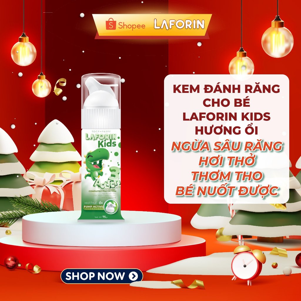 Kem đánh răng cho bé Laforin Kids hương ổi giúp làm sạch mảng bám ố vàng, bảo vệ men răng nuốt an toàn
