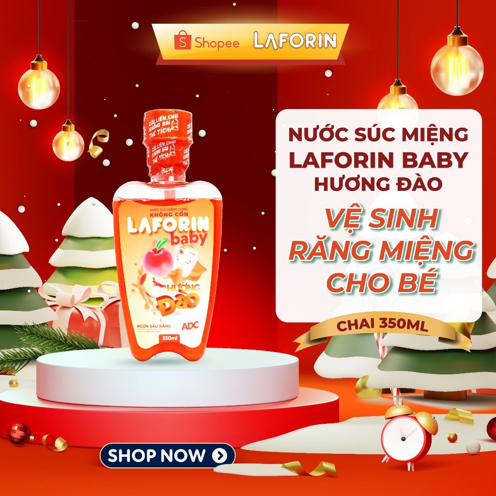 Nước súc miệng LAFORIN BABY hương đào vệ sinh răng miệng cho bé chai 350ML