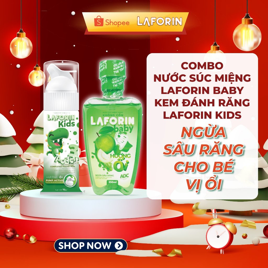 Combo nước súc miệng Laforin Baby, kem đánh răng Laforin kids hương ổi ngừa sâu răng cho bé 350ml/75g