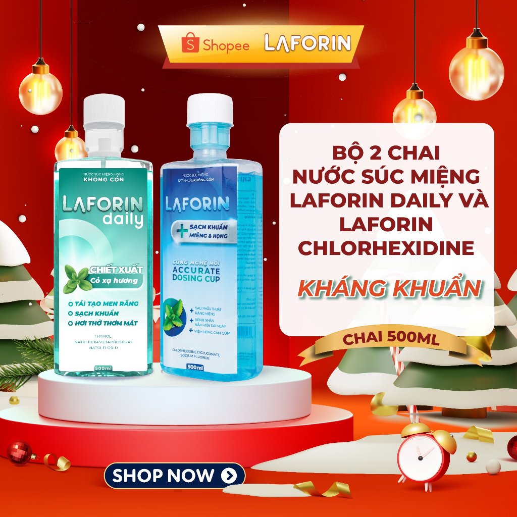 Bộ 2 chai nước súc miệng kháng khuẩn Laforin Chlorhexidine và Laforin Daily 500ml