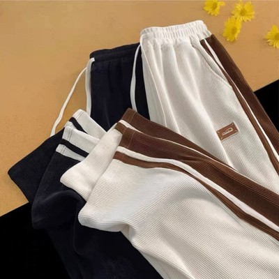 Quần Nỉ Nhung Tăm Ống Rộng Thêu Chữ Rainbon NAD Unisex - Quần Dài Cạp Chun Phối Sọc 2 To Nhỏ Eo Vải Co Dãn Dày Dặn NT6