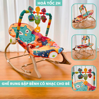 Ghế rung kiêm ghế bập bênh 2 trong 1 kèm nhạc và đồ chơi treo cho bé Mẫu Cú mèo