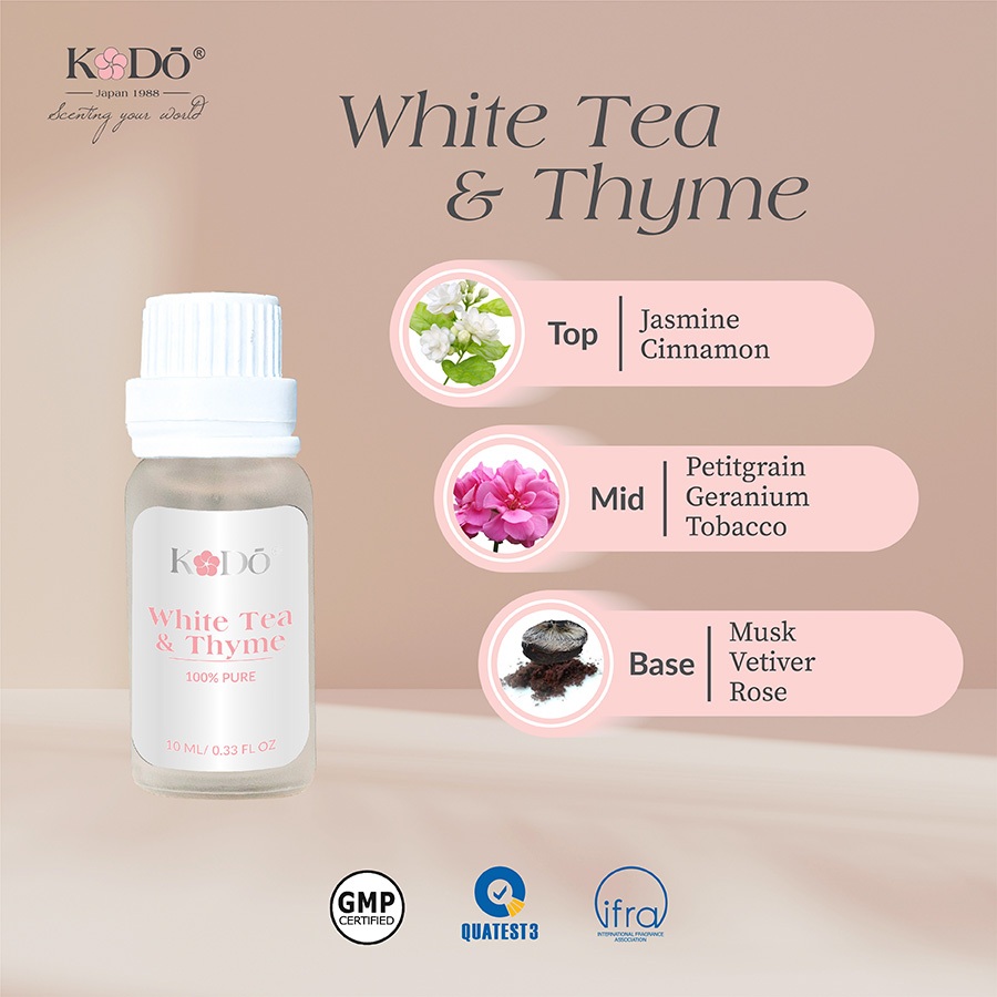 KODO - White Tea & Thyme - Hương trà trắng và xạ hương- Tinh Dầu Nước Hoa Nguyên Chất - Classic - 10/50/100ml