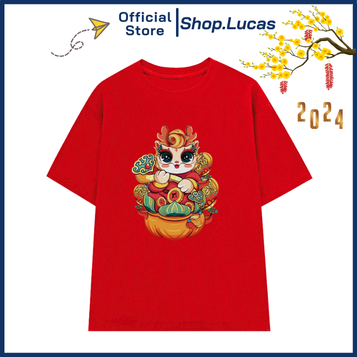 Áo Thun TẾT 2024 CON RỒNG XUÂN GIÁP THÌN Unisex Nam Nữ Áo Gia Đình Cặp Đôi Shop.Lucas - Ngọc Như Ý