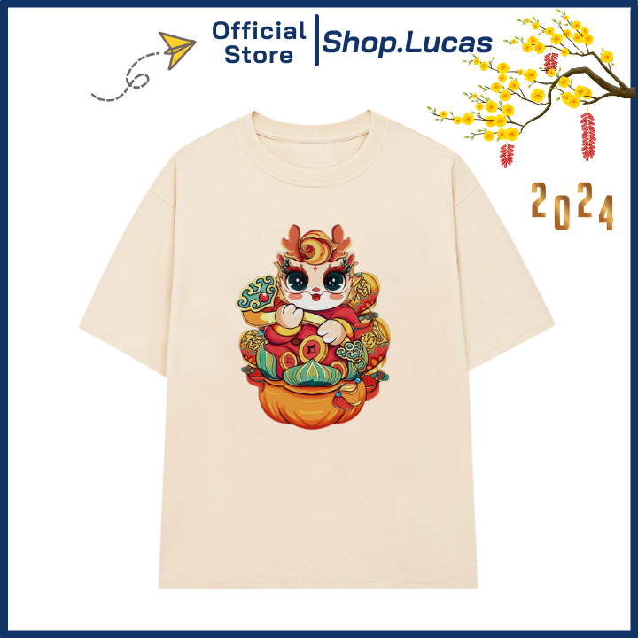 Áo Thun TẾT 2024 CON RỒNG XUÂN GIÁP THÌN Unisex Nam Nữ Áo Gia Đình Cặp Đôi Shop.Lucas - Ngọc Như Ý