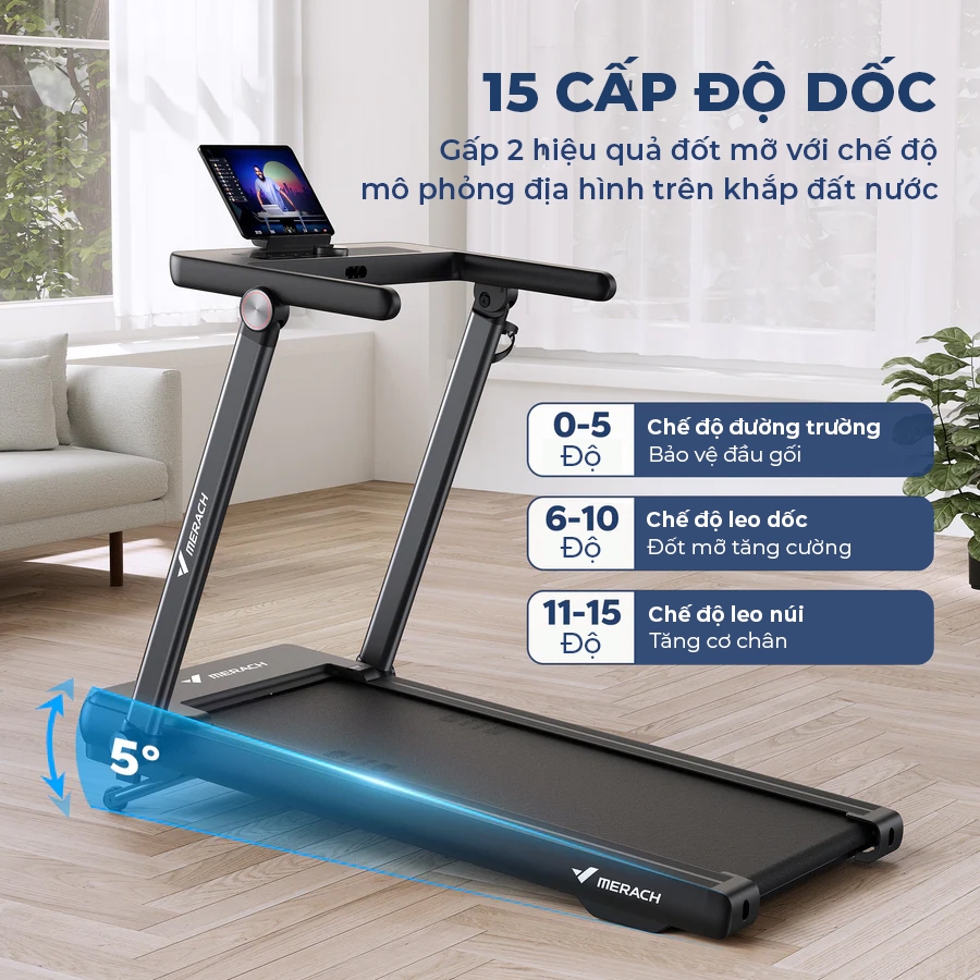 Máy Cháy Bộ Gấp Gọn Merach MR T03 Tải Trọng 120kg Đồng Hồ Tích Hợp , 14km/h Không Gây Ồn Có Kết Nối Ứng Dụng Tập Luyện