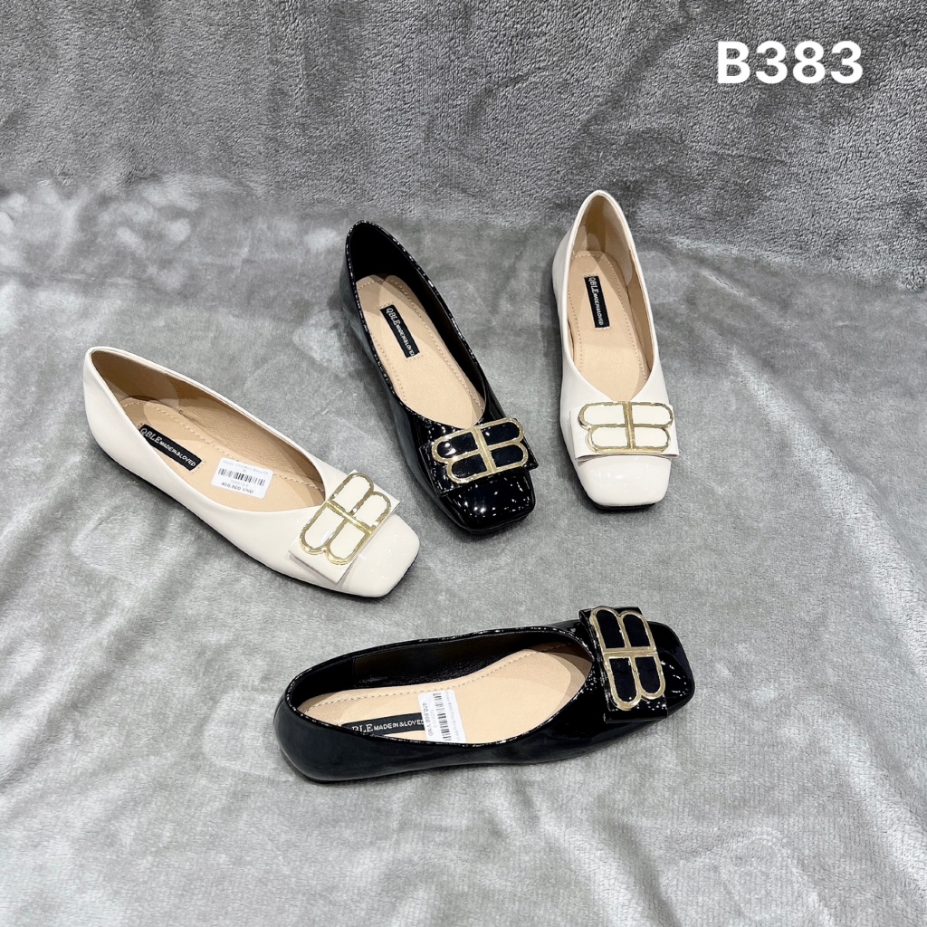 Giày búp bê mũi vuông da bóng - B383