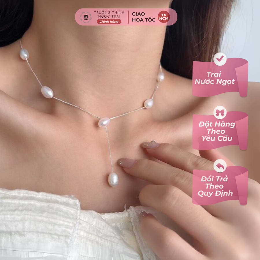 Dây Chuyền Bạc Đính Hạt Ngọc Trai 8ly Kiểu Dáng Tinh Tế - Ngọc Trai Trường Thịnh