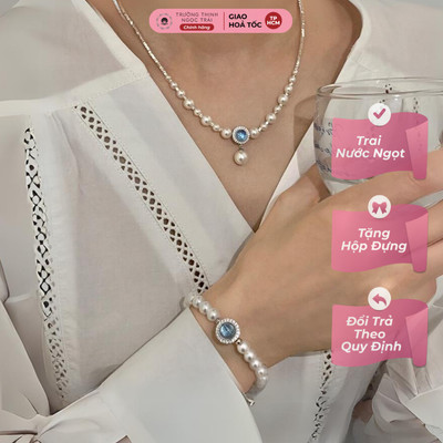 Bộ Trang Sức Ngọc Trai Hạt Bạc Trắng Gồm Vòng Cổ Và Vòng Tay Sang Trọng - Ngọc Trai Trường Thịnh