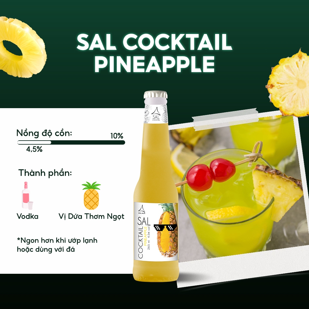 Thùng 6 chai SAL COCKTAIL PINEAPPLE 4,5 độ Cocktail hoa quả vị dứa