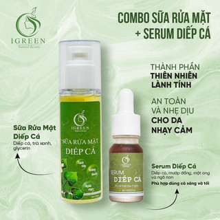Combo serum diếp cá và sữa rửa mặt diếp cá - giảm mụn - giảm nhờn - sạch sâu