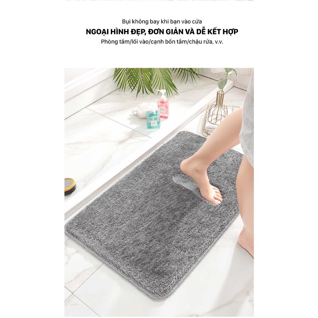 Thảm chùi chân nhà tắm chất liệu len mịn kích thước 60*40Cm thương hiệu Haiisun thấm hút nhanh êm chân và chống xù