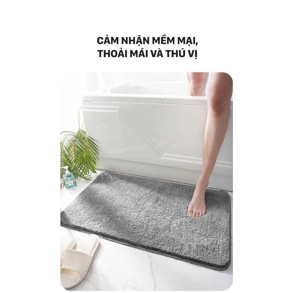 Thảm chùi chân nhà tắm chất liệu len mịn kích thước 60*40Cm thương hiệu Haiisun thấm hút nhanh êm chân và chống xù