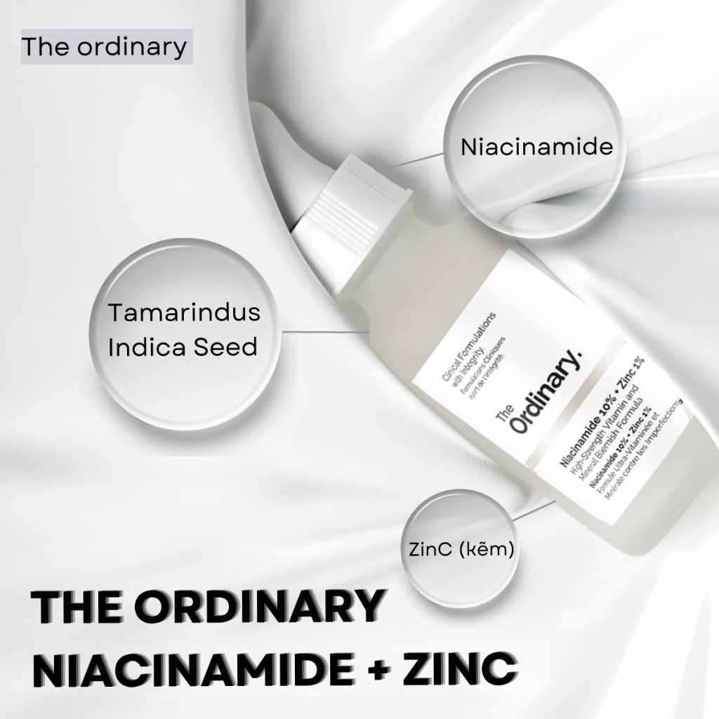 Serum The Ordinary Niacinamide 10% + Zinc 1% Giúp Cân Bằng Bã Nhờn Làm Sáng Da Thu Nhỏ Lỗ Chân Lông 30ml