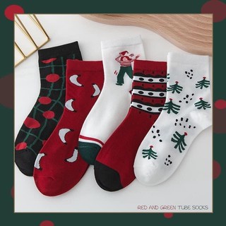 Tất nữ cổ cao hoạ tiết giáng sinh noel màu trắng đỏ ấm áp dày dặn