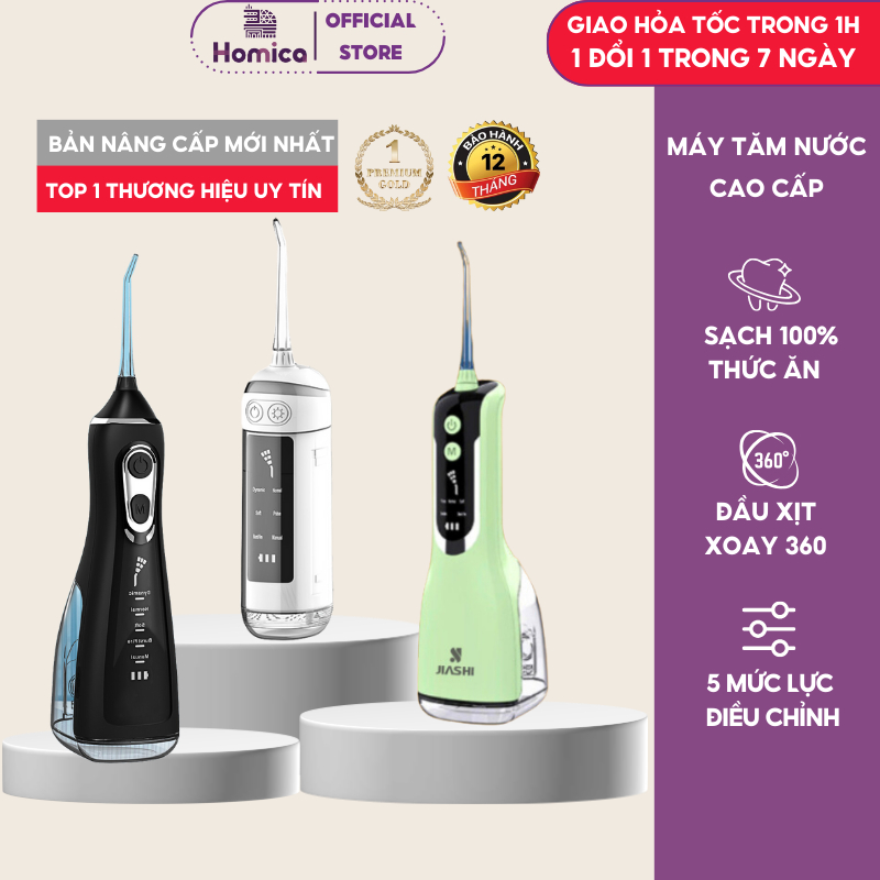 Máy tăm nước cầm tay DELADEP công nghệ Nhật cao cấp, 5 đầu và 3 chế độ làm sạch sâu khoang miệng, kẽ răng