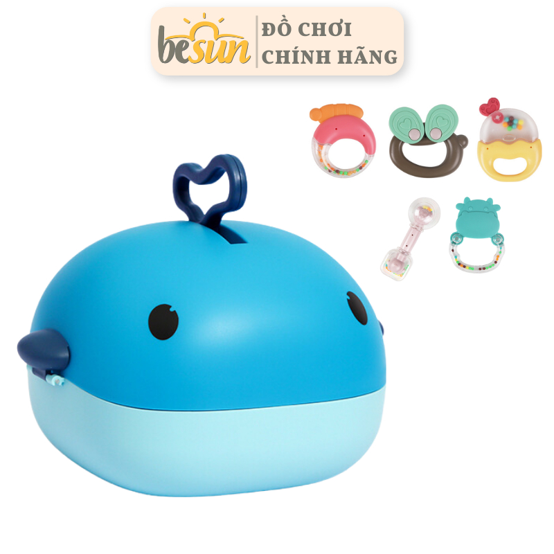 Bộ đồ chơi xúc xắc gặm nướu cho bé BESUN siêu cao cấp cho hộp đựng hình cá heo gấu vàng