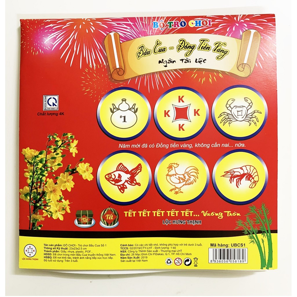 Bộ bầu cua cao cấp đồng tiền vàng LIÊN HIỆP THÀNH, Bàn lớn dày chống nước, hột xúc xắc loại xịn